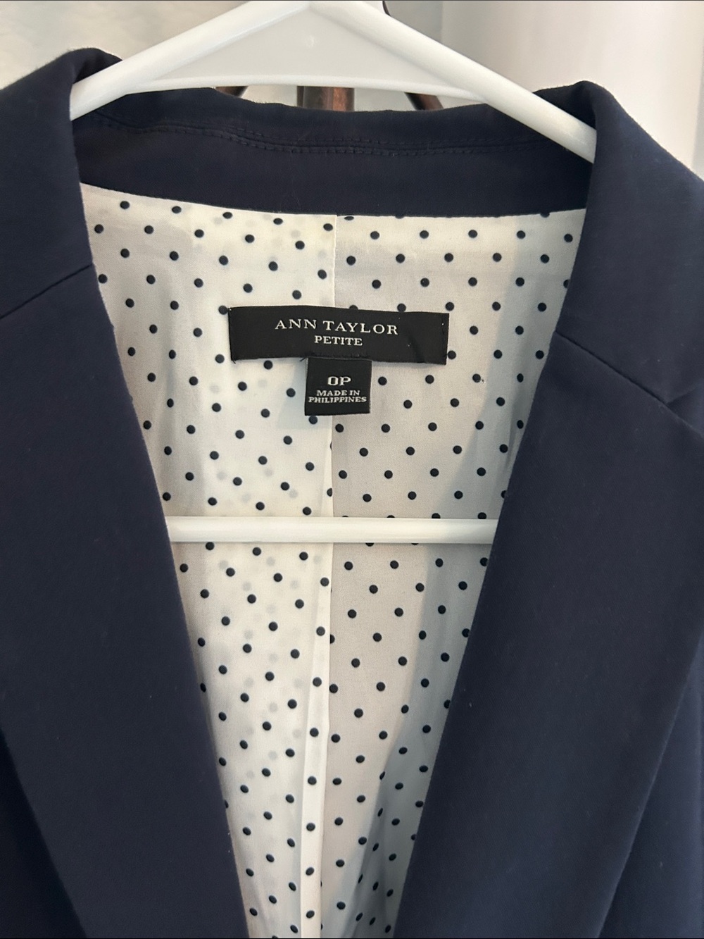 Ann Taylor Petite Navy Polka Dot-Lined Blazer